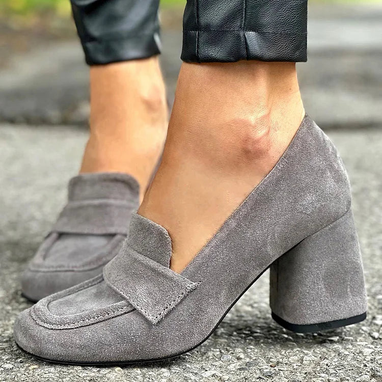 Momount Mocassins Mulher – Vintage em Camurça Salto Largo Penny