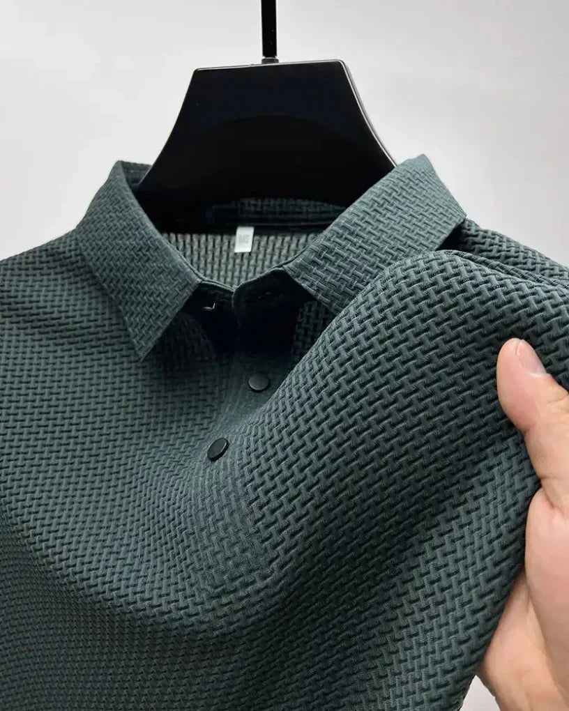 Momount Polo Tricot Waffle Homem – Texturado Manga Curta Casual