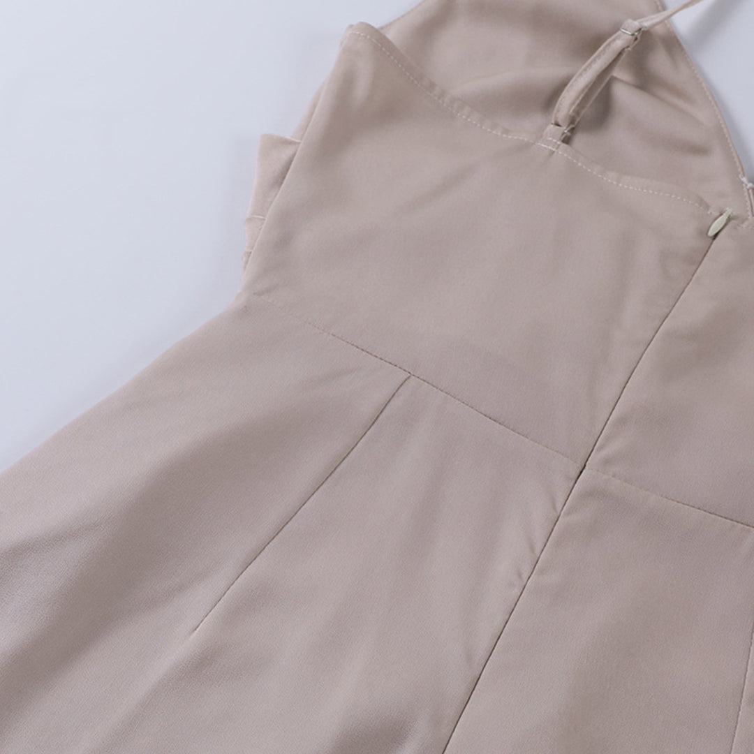Evangelia | Vestido Maxi Cruzado em Cetim Elegante Decote em V de Verão