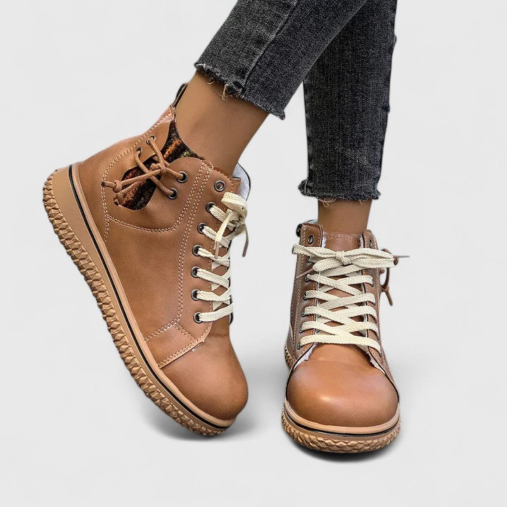 Momount Mulher Botas-Ténis Cano Alto – Pele com Atacadores Fecho Lateral Sola de Crepe