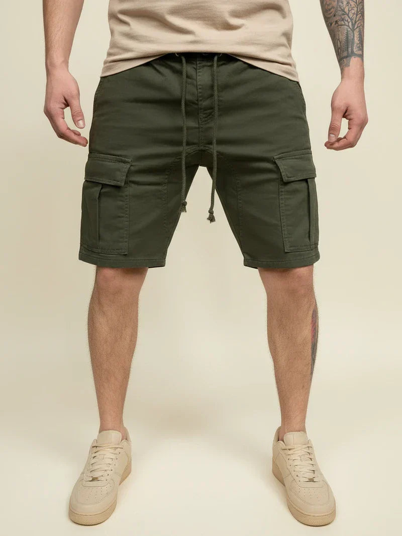 Momount Calções Cargo de Homem – com Cordão Slim Fit Bolso de Aba em Algodão Casual
