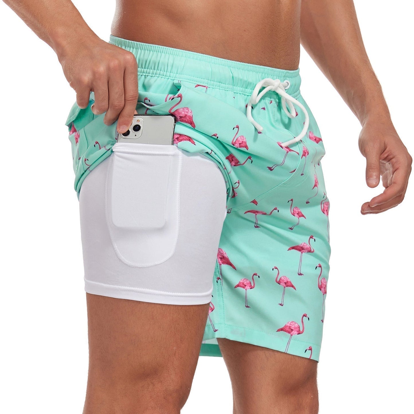 Momount Calções de Banho Homem – Estampado Palmeiras Forro de Compressão Secagem Rápida Comprimento Médio