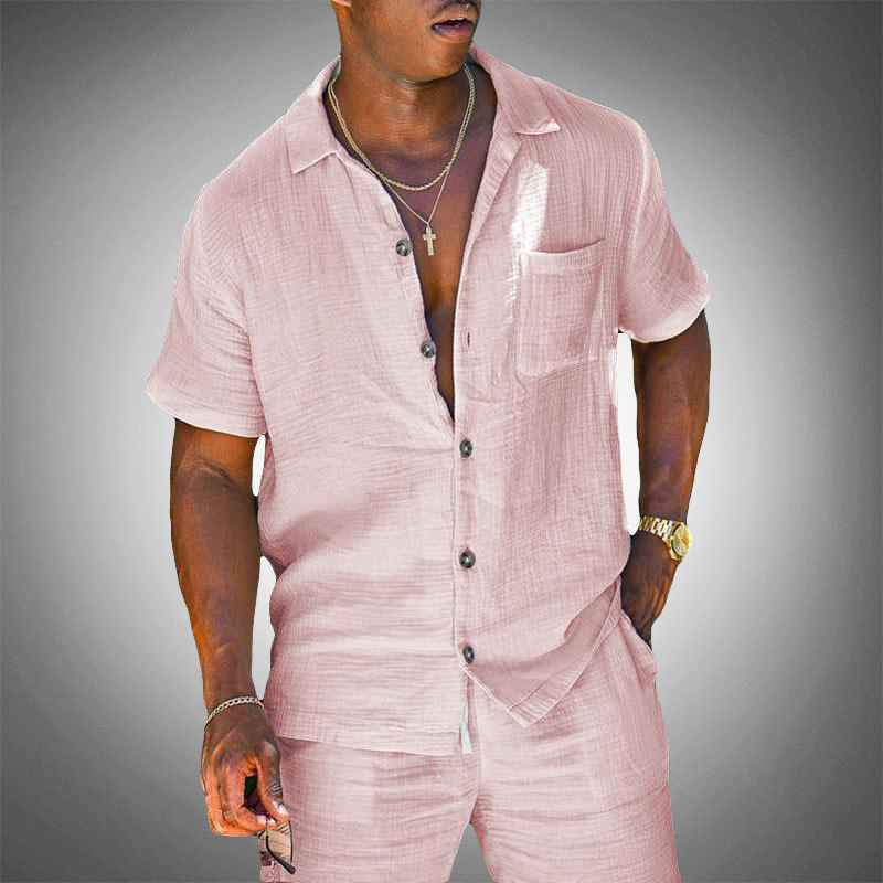 Momount Camisa de Linho de Homem – Manga Curta com Botões de Verão Casual
