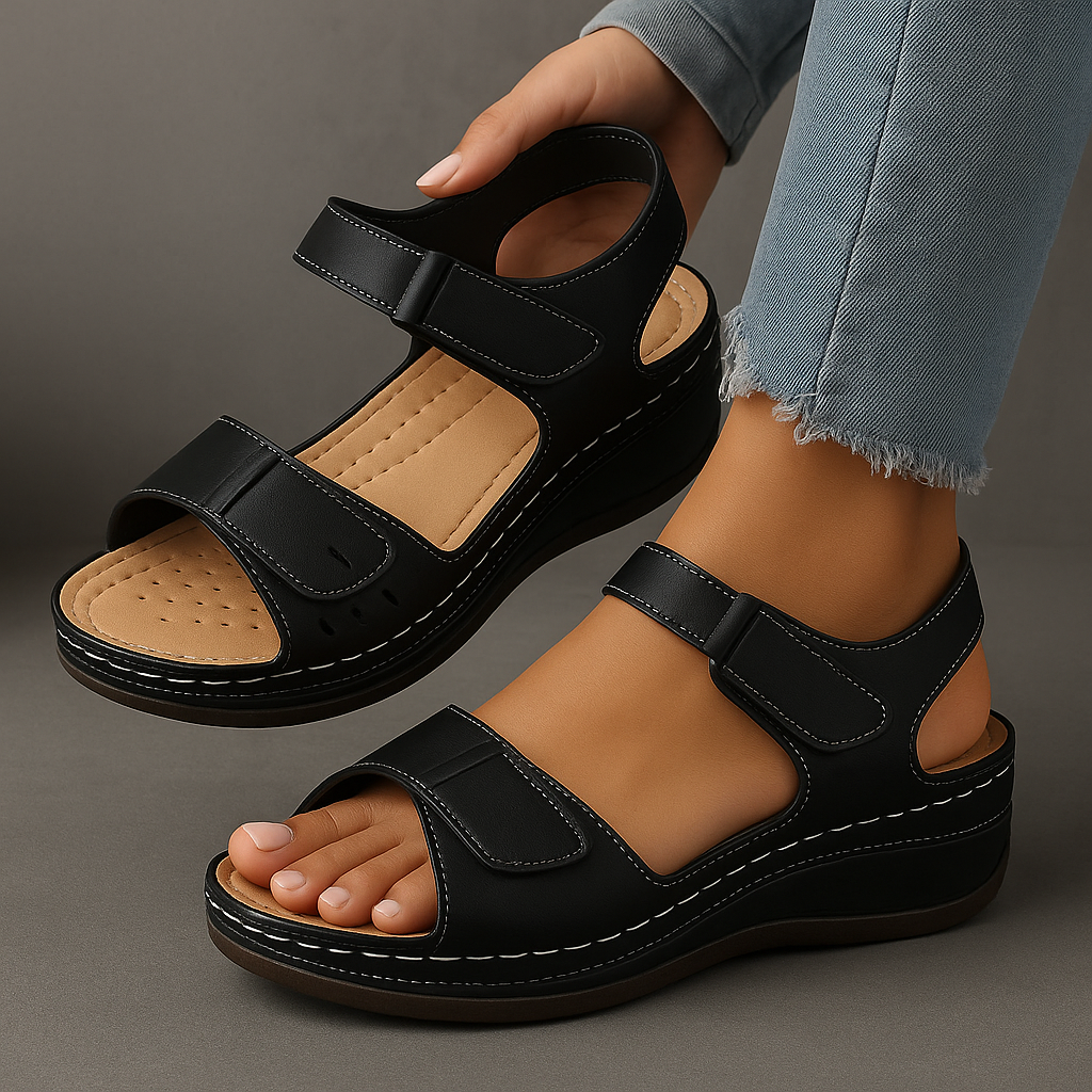 Momount Sandálias de Cunha de Mulher Conforto Tira em Velcro Plataforma Casual de Verão Ajuste Adaptável Sola Almofadada