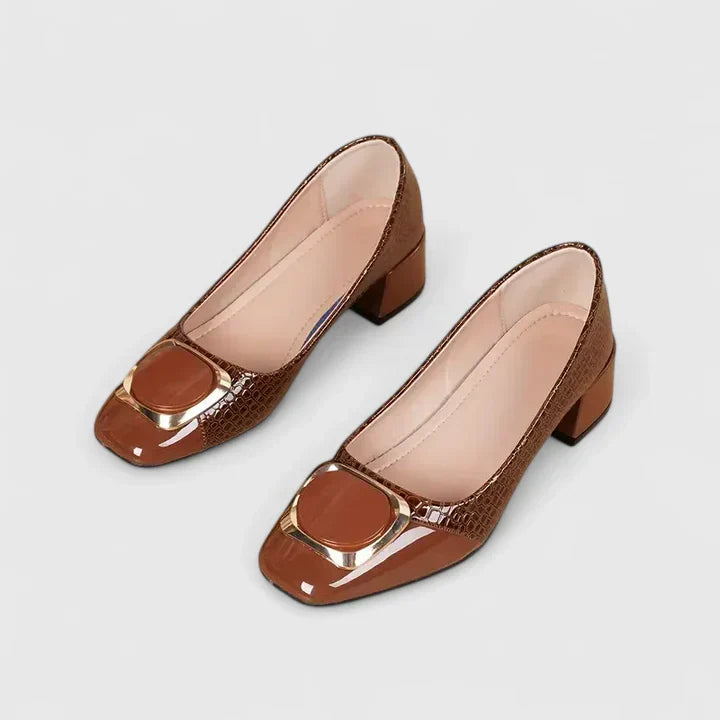 Momount Mocassins Mulher – Crocodilo com Corrente Dourada Salto Largo