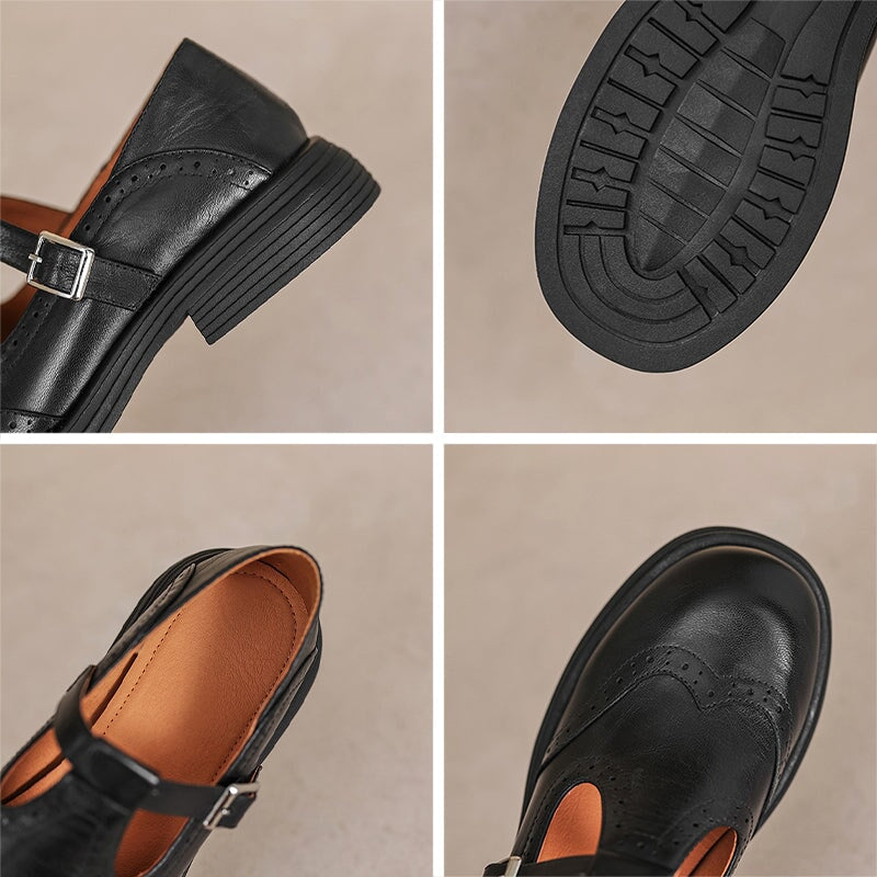 Momount Sapatos Mary Jane Mulher – Vintage Castanhos Oxford com Plataforma