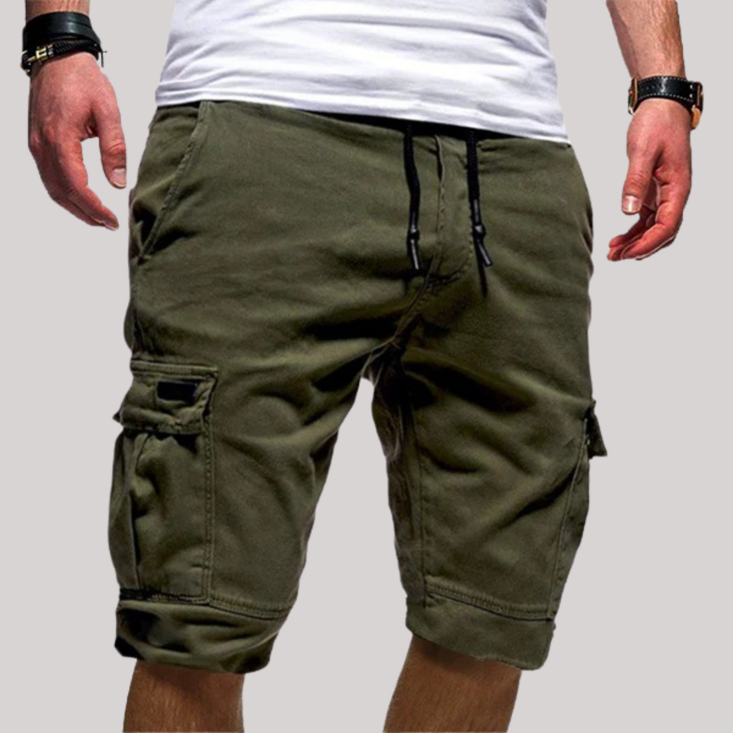 Momount Calções Cargo de Homem – Cintura Elástica com Cordão Bolso de Aba Casual