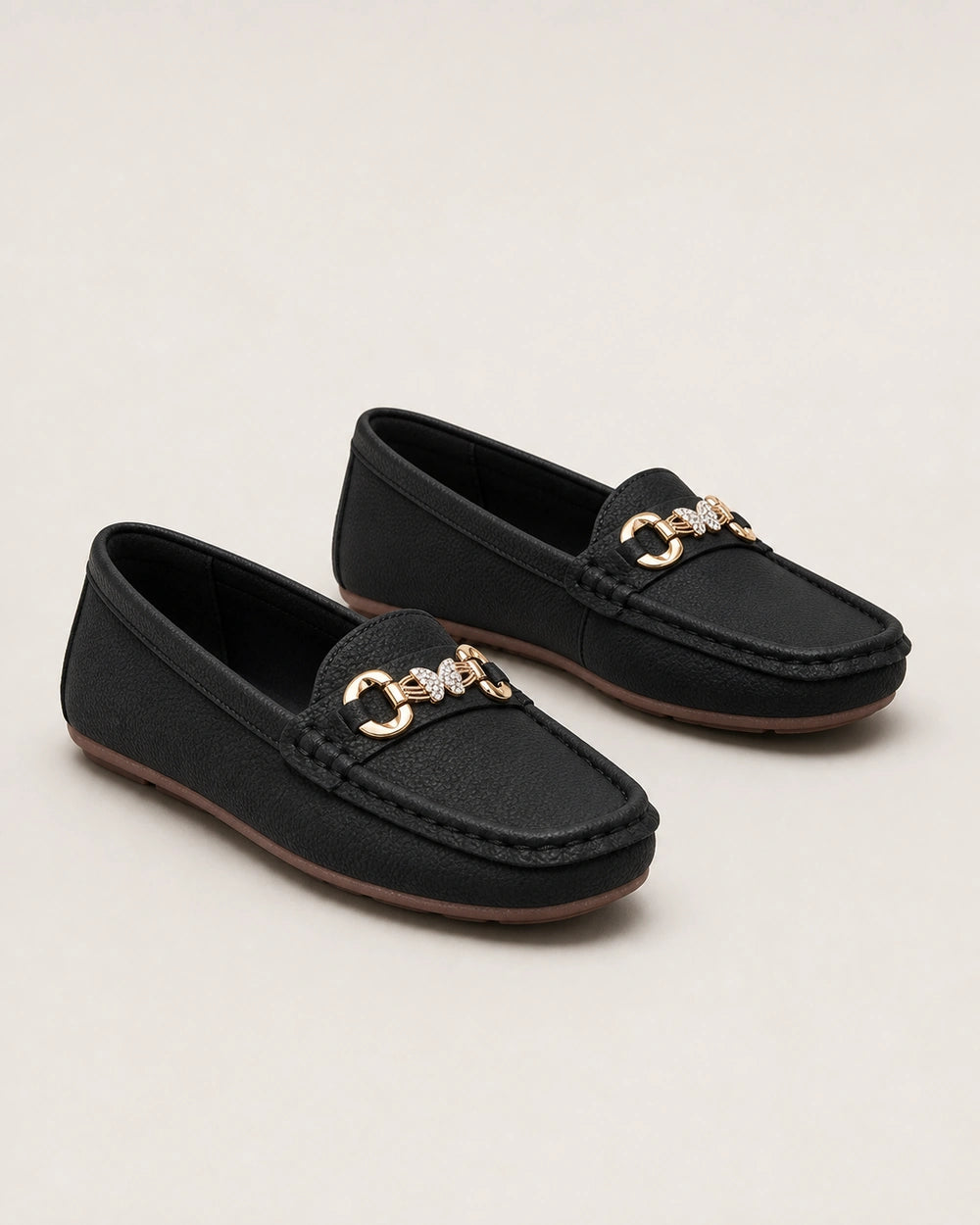 Mocassins bege de senhora com corrente dourada — imagem do produto 11