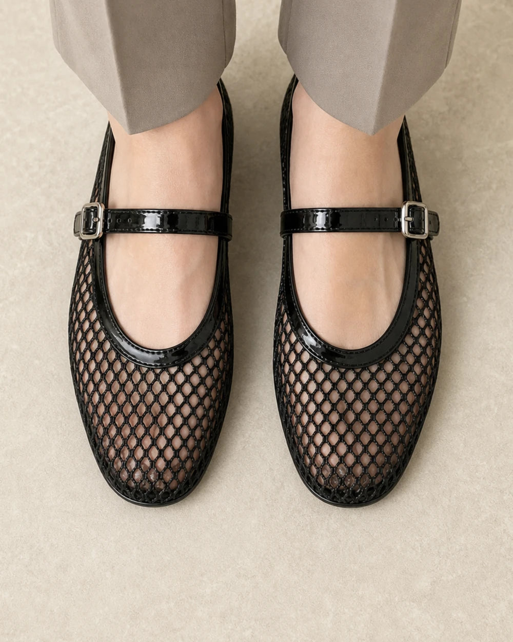 Women's black mesh Mary Jane ballet flats — image 8 — momount-women-mesh-ballet-flats-black-08-top-reassurance.webp