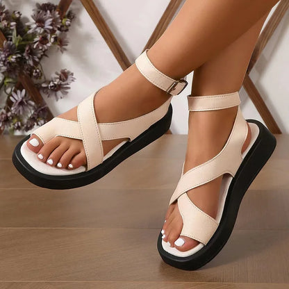 Momount Sandálias Gladiadoras Mulher – Pele Coral com Plataforma Tira Tornozelo