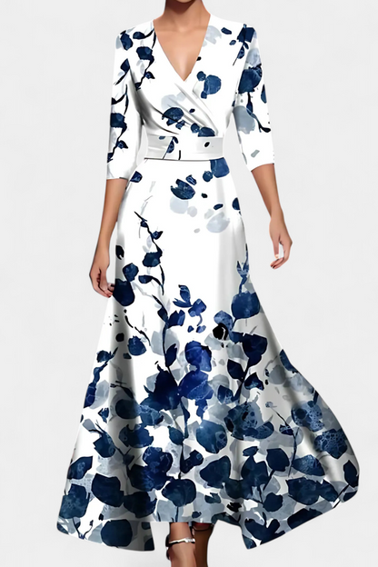Momount Vestido Maxi Floral de Verão de Mulher – Decote em V Cruzado Elegante