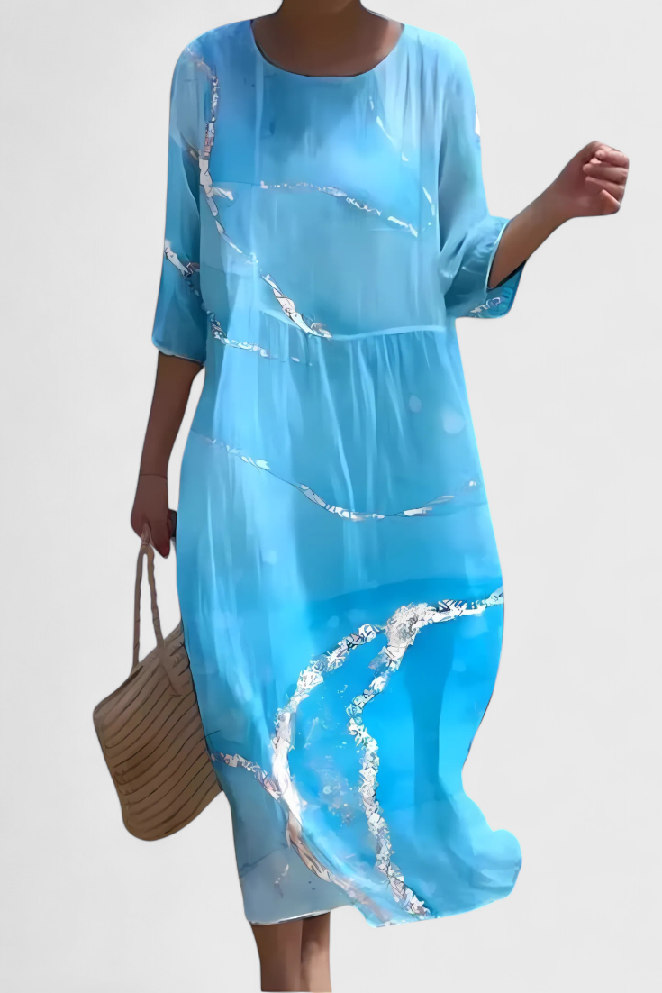 Momount Vestido Midi Floral Mulher – Manga 3/4 Ajuste Largo Casual para a Praia de Verão