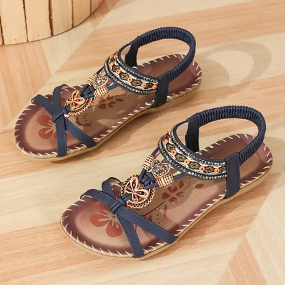 Momount Sandálias com Tira Posterior Mulher – Verde Água Boho com Missangas e Strass Rasas