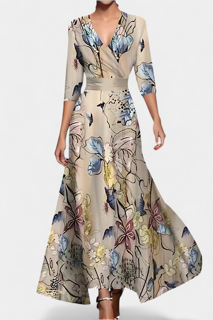 Momount Vestido Maxi Floral de Verão de Mulher – Decote em V Cruzado Elegante