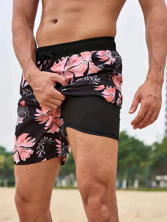Momount Calções de Banho Homem – Estampado Palmeiras Forro de Compressão Secagem Rápida Comprimento Médio
