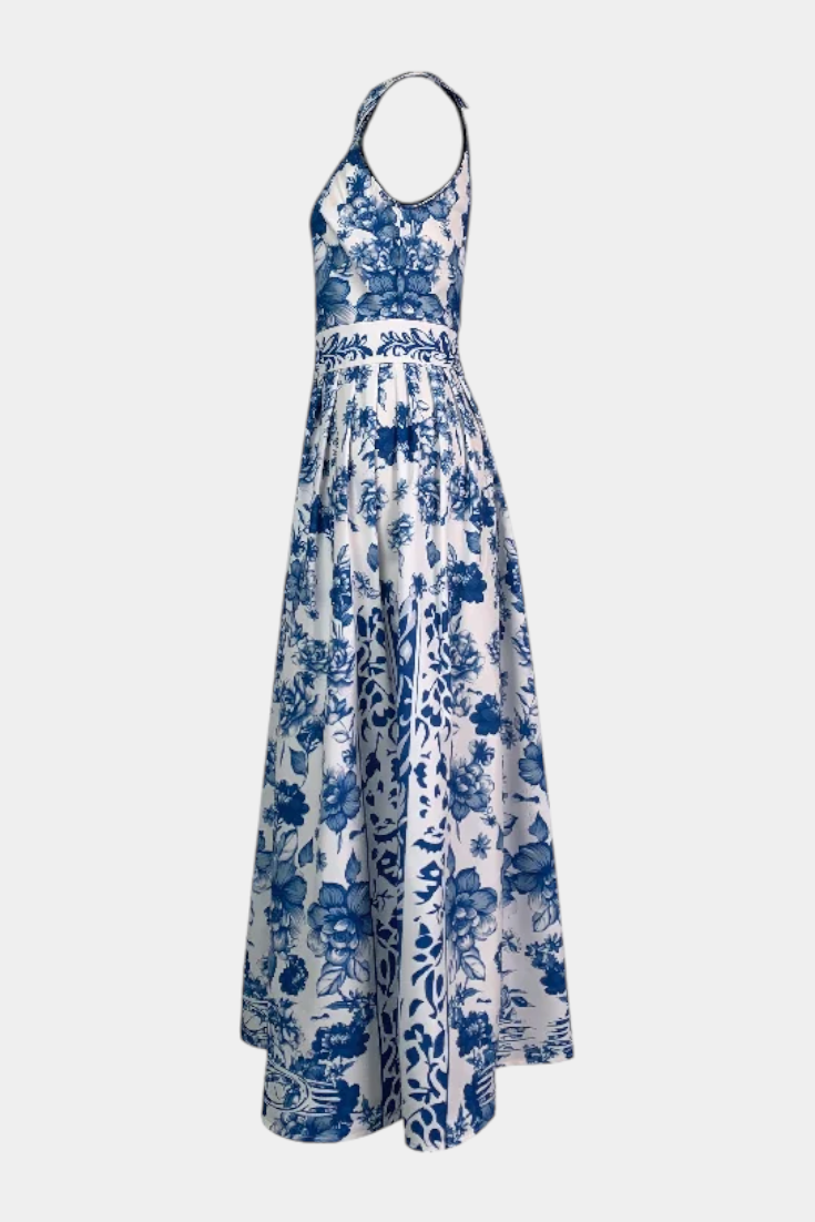 Momount Vestido Maxi Floral Mulher – Decote Halter Sem Mangas Elegante