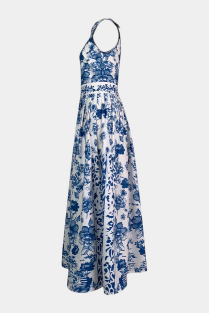 Momount Vestido Maxi Floral Mulher – Decote Halter Sem Mangas Elegante