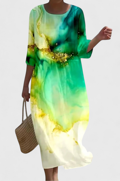 Momount Vestido Midi Floral Mulher – Manga 3/4 Ajuste Largo Casual para a Praia de Verão