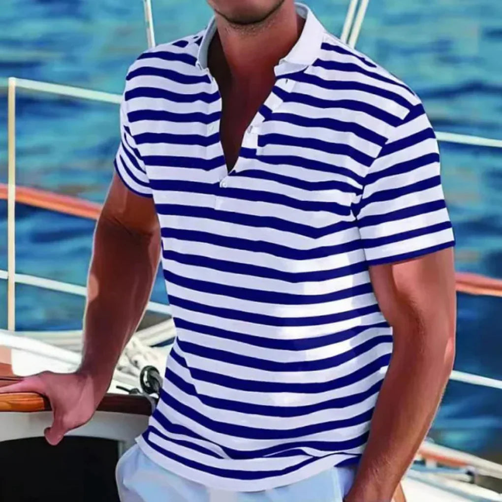 Momount Polo às Riscas Homem – Manga Curta de Verão de Praia Casual