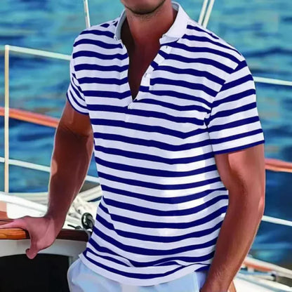 Momount Polo às Riscas Homem – Manga Curta de Verão de Praia Casual