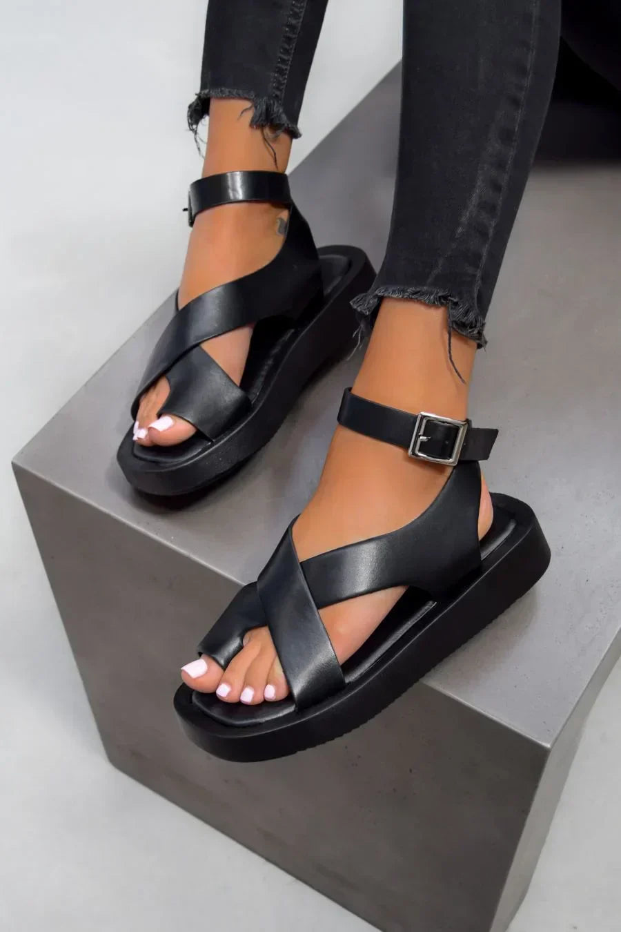 Momount Sandálias Gladiadoras Mulher – Pele Coral com Plataforma Tira Tornozelo
