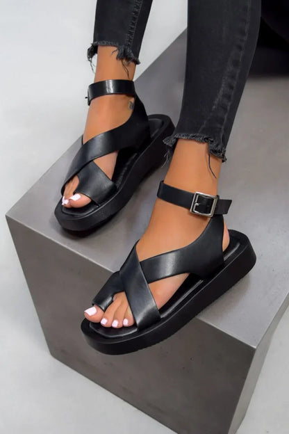 Momount Sandálias Gladiadoras Mulher – Pele Coral com Plataforma Tira Tornozelo