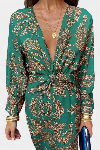Momount Vestido Midi Justo Mulher – Manga Comprida Torcido Elegante