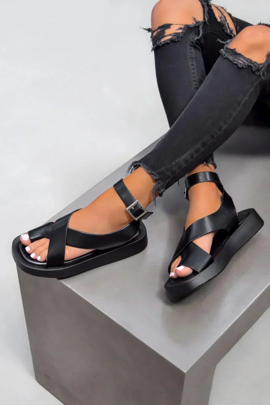 Momount Sandálias Gladiadoras Mulher – Pele Coral com Plataforma Tira Tornozelo