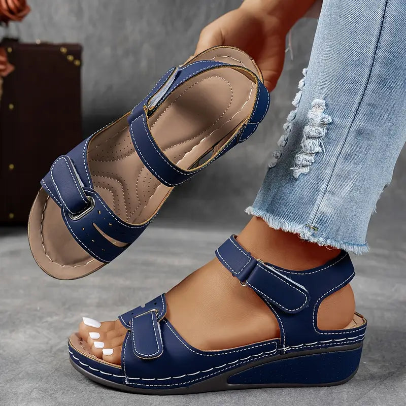 Momount Sandálias de Cunha de Mulher Conforto Tira em Velcro Plataforma Casual de Verão Ajuste Adaptável Sola Almofadada