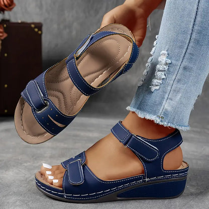 Momount Sandálias de Cunha de Mulher Conforto Tira em Velcro Plataforma Casual de Verão Ajuste Adaptável Sola Almofadada