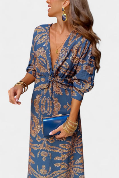 Momount Vestido Midi Justo Mulher – Manga Comprida Torcido Elegante