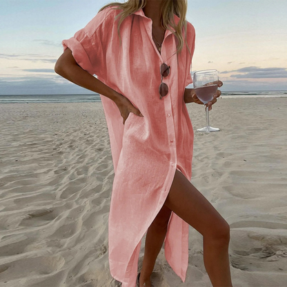 Esmeralda | Vestido Maxi de Praia em Linho com Botões | Verão Momount