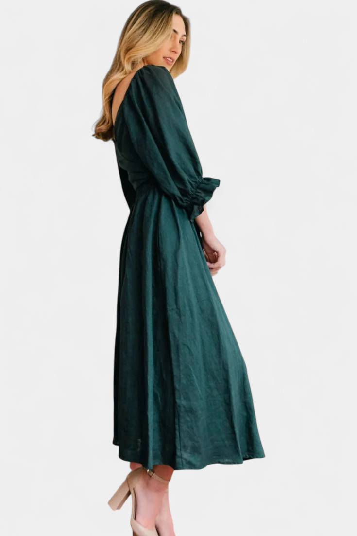 Momount Vestido Midi de Verão Mulher – Trapézio com Recortes Mangas Bufantes Fluido para a Praia