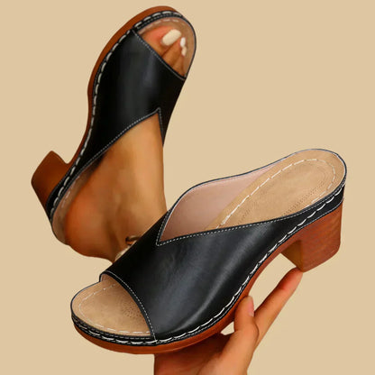 Momount Sandálias Slide de Salto Largo com Plataforma Metálica Prateada de Mulher