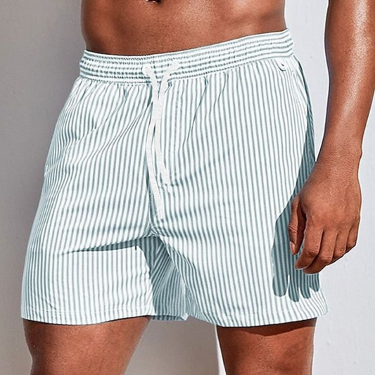 Momount Calções de Banho Homem – Às Riscas Cordão Secagem Rápida Verão Casual
