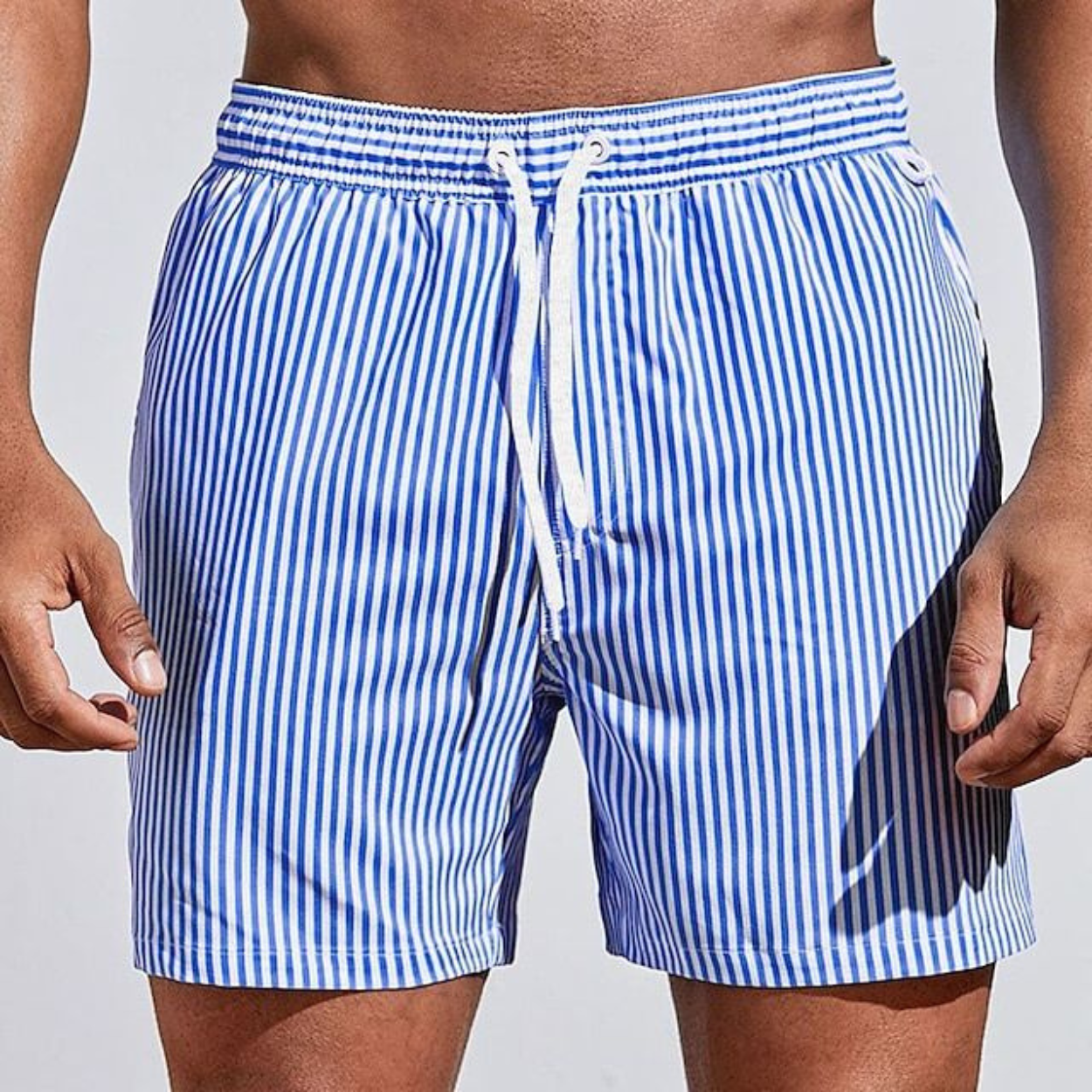 Momount Calções de Banho Homem – Às Riscas Cordão Secagem Rápida Verão Casual