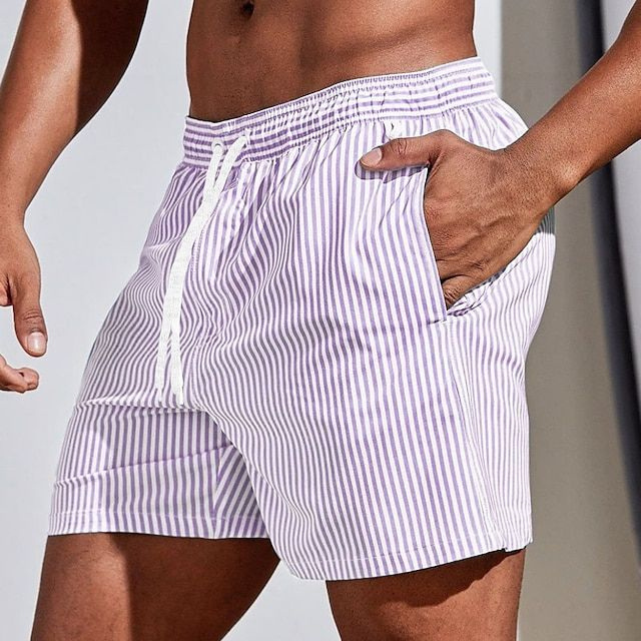 Momount Calções de Banho Homem – Às Riscas Cordão Secagem Rápida Verão Casual