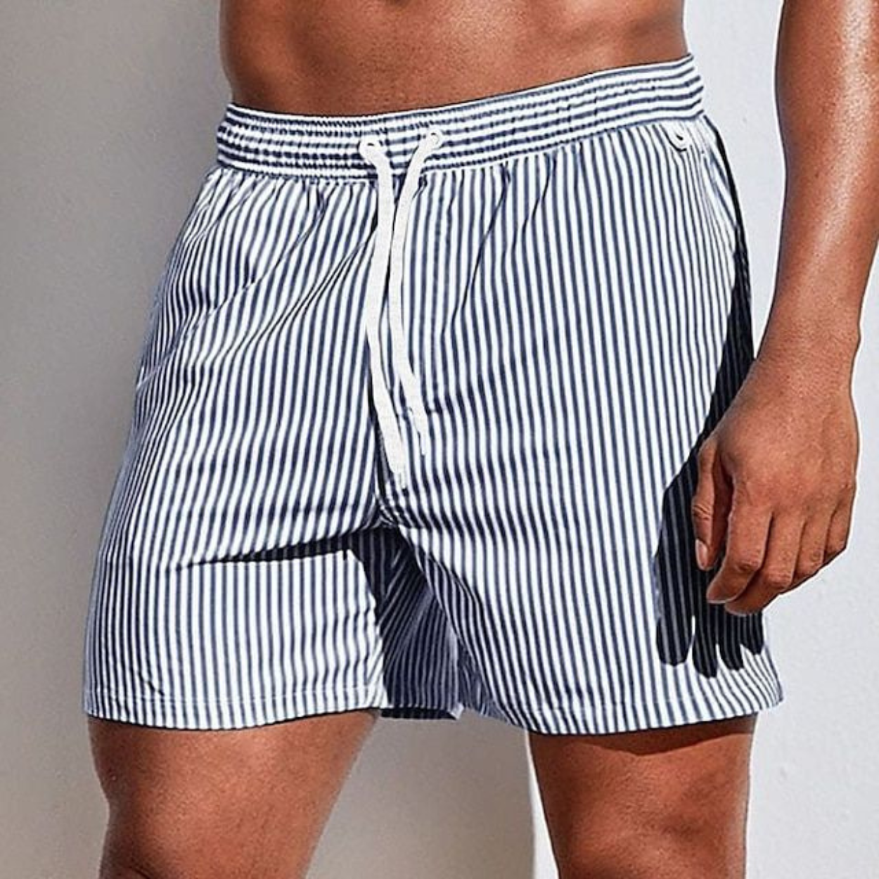 Momount Calções de Banho Homem – Às Riscas Cordão Secagem Rápida Verão Casual