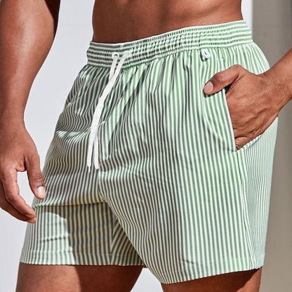 Momount Calções de Banho Homem – Às Riscas Cordão Secagem Rápida Verão Casual