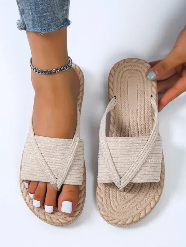 Momount Sandálias Alpargata Mulher – Juta Tecida Argola no Dedo Slide Rasa