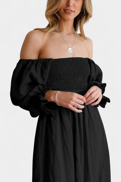 Momount Vestido Midi de Verão Mulher – Trapézio com Recortes Mangas Bufantes Fluido para a Praia