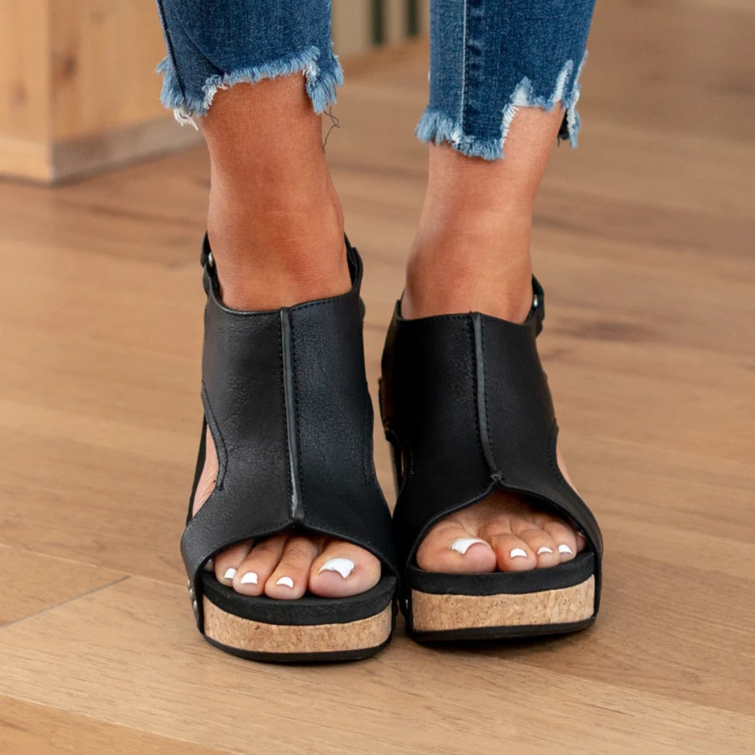 Momount Sandálias de Cunha de Mulher Conforto em Cortiça com Plataforma Casual de Verão Apoio Almofadado Leve Bico Aberto Slip-On