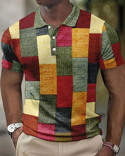 Momount Polo Xadrez Homem – Patchwork Manga Curta Casual