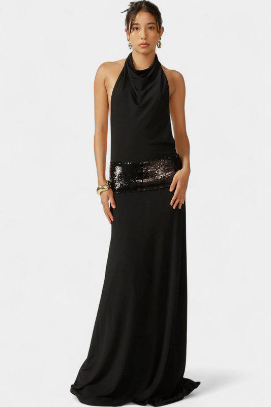 Momount Vestido Maxi de Verão de Mulher – Sem Mangas Decote Halter Drapeado Elegante de Festa