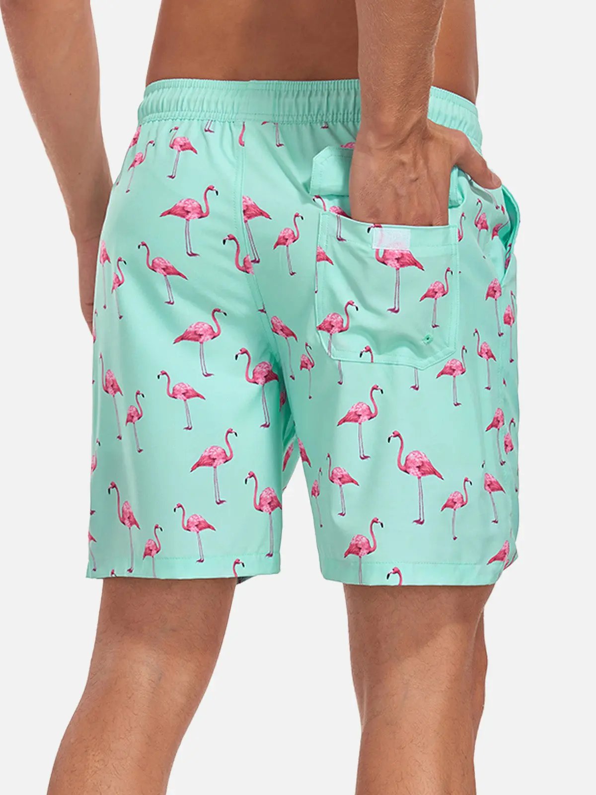 Momount Calções de Banho Homem – Estampado de Flamingos Cordão Praia Verão