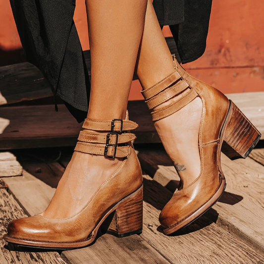 Momount Botas Mulher – Western em Pele com Fivela Salto Largo