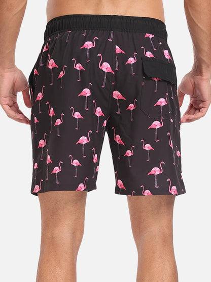 Momount Calções de Banho Homem – Estampado de Flamingos Cordão Praia Verão