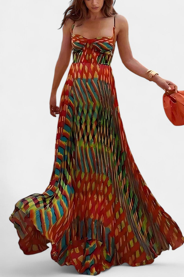 Momount Vestido Maxi Boho Mulher – Com Tiras Fluido de Verão