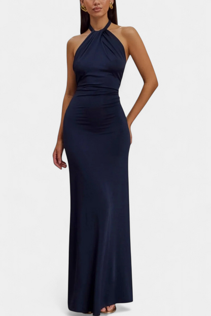 Momount Vestido Maxi Justo de Mulher – Decote Halter Sem Mangas Elegante de Noite