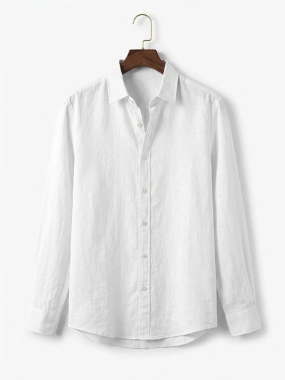 Momount Men Linen Shirt – Long Sleeve Button Up Relaxed Fit Beach - White - hanger